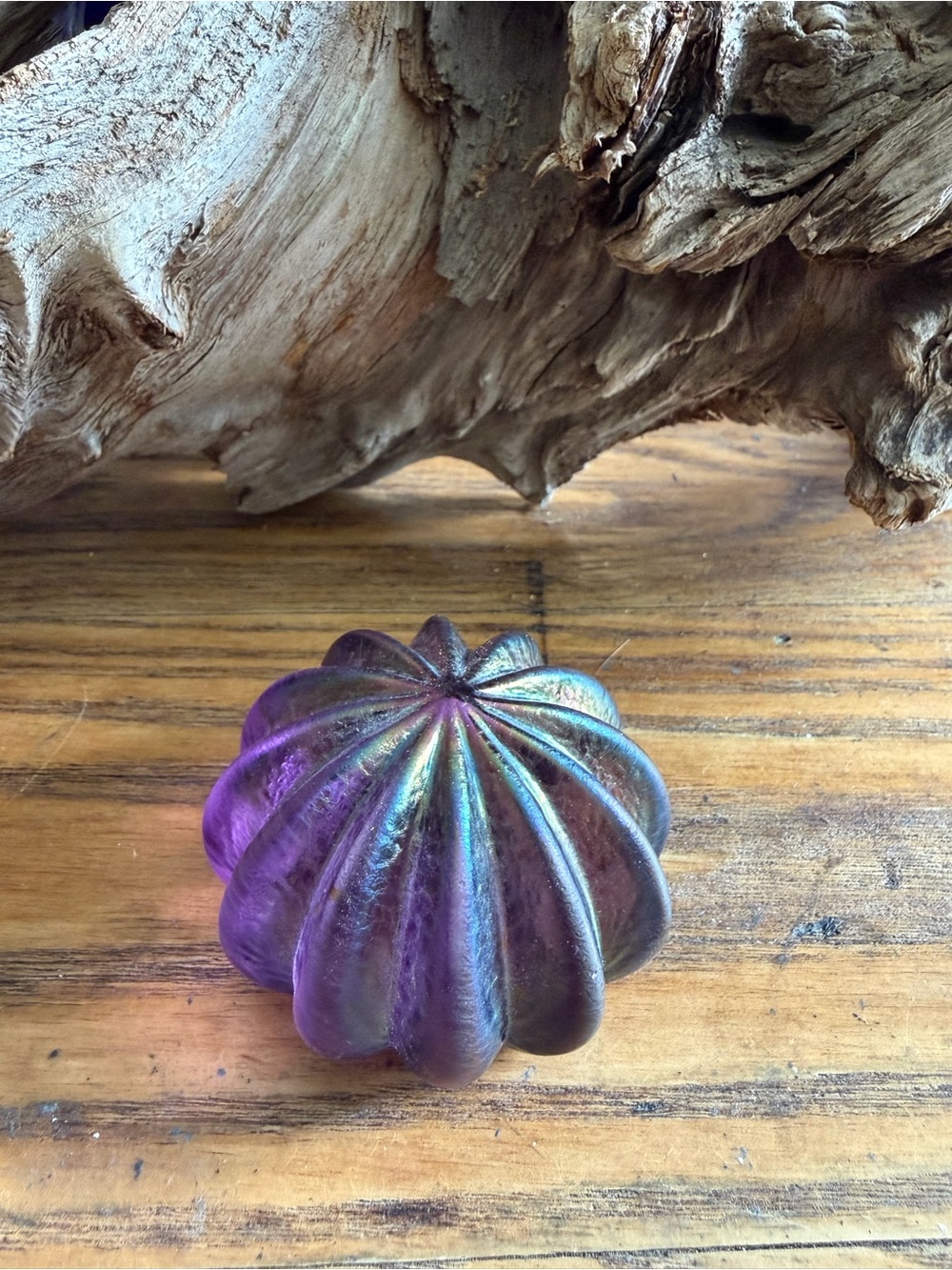 Robert Held Hand-Blown Iridescent Purple Glass Decorative Pumpkin - Home Art